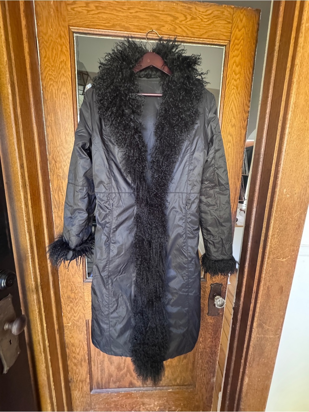 Mongolian Fur Trim Women's Suede Afghan Coat